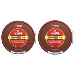 Kiwi Brown Shoe Polish 2.5oz 70g 2 Pack Renews &‎ Protects Leather Shoes Bags